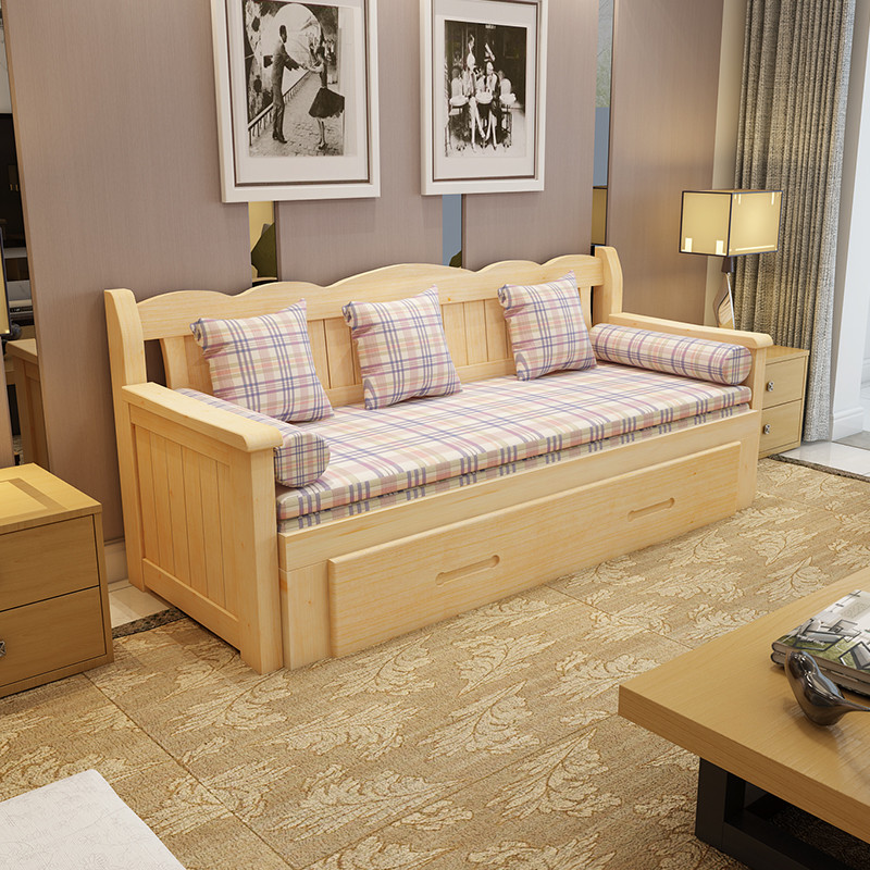 美梦居 实木沙发床 可折叠小户型多功能1.