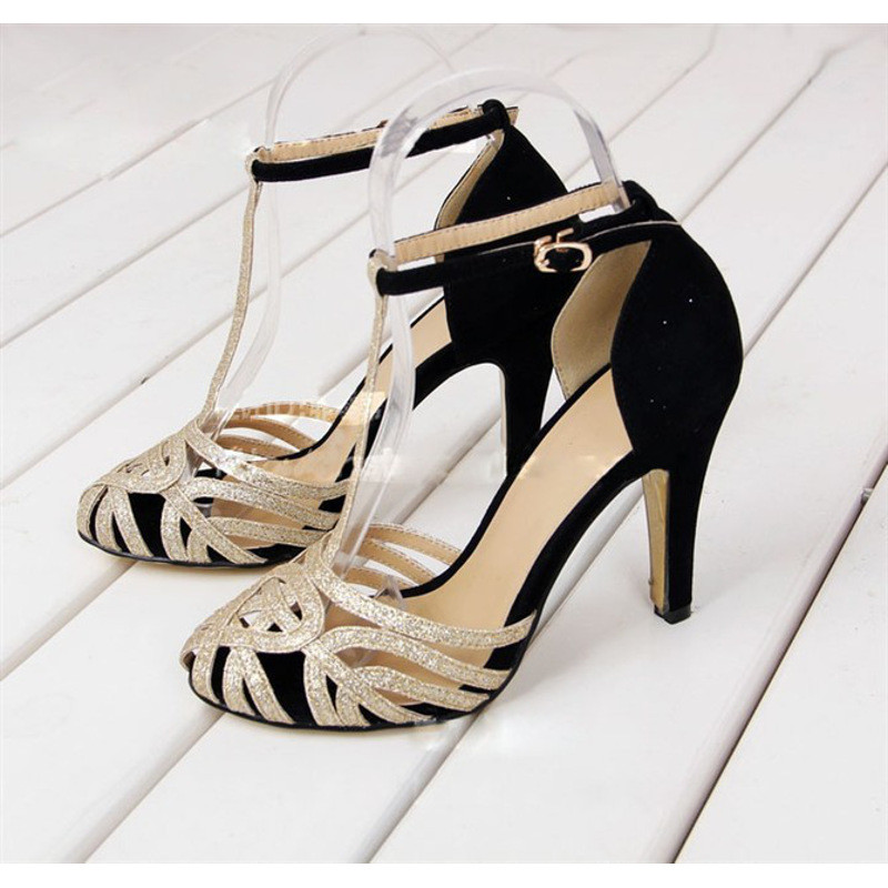 2017新款夏季女式凉鞋高跟细跟罗马羊镂空包