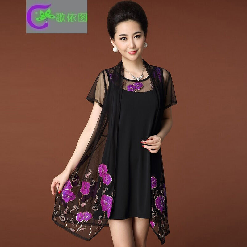 歌依图中老年女装2016夏季新款两件套妈妈装