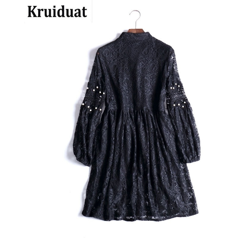 Kruidvat2017女装春季新款蕾丝珍珠扣连衣短裙