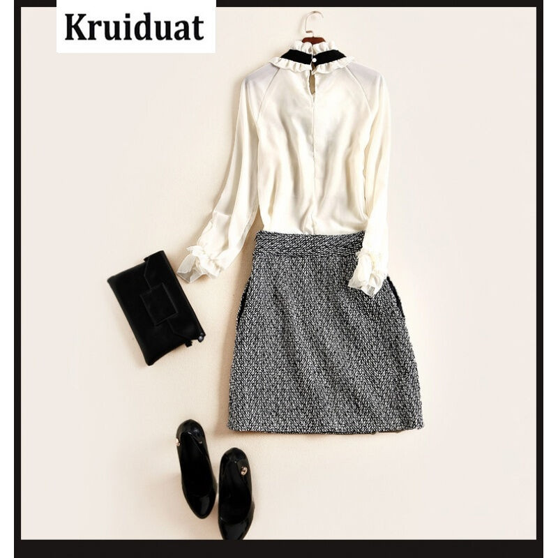 Kruidvat2017春季新款女装荷叶边蝴蝶结领衬衣