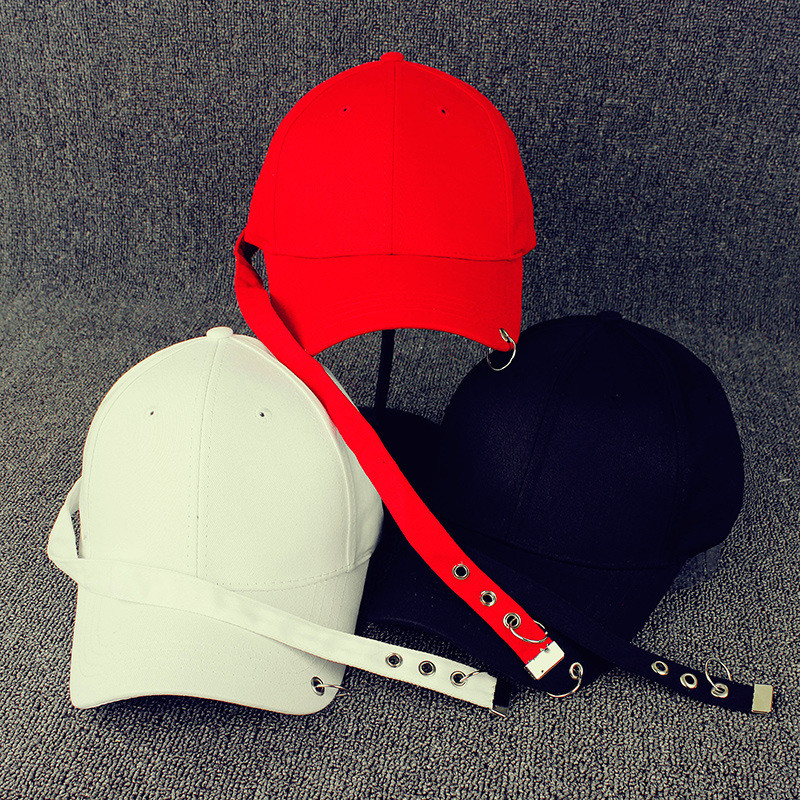 韩版GD同款棒球帽子男长带铁环鸭舌帽女夏天