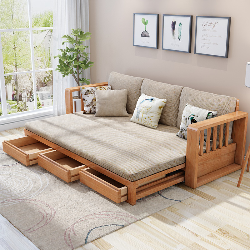 米莱克 沙发床北欧\/宜家简约现代实木木质沙发橡木功能伸缩小户型推拉两用客厅家具 米莱克沙发CS88【价格 图片 品牌 报价】-苏宁易购米莱克家居旗舰店