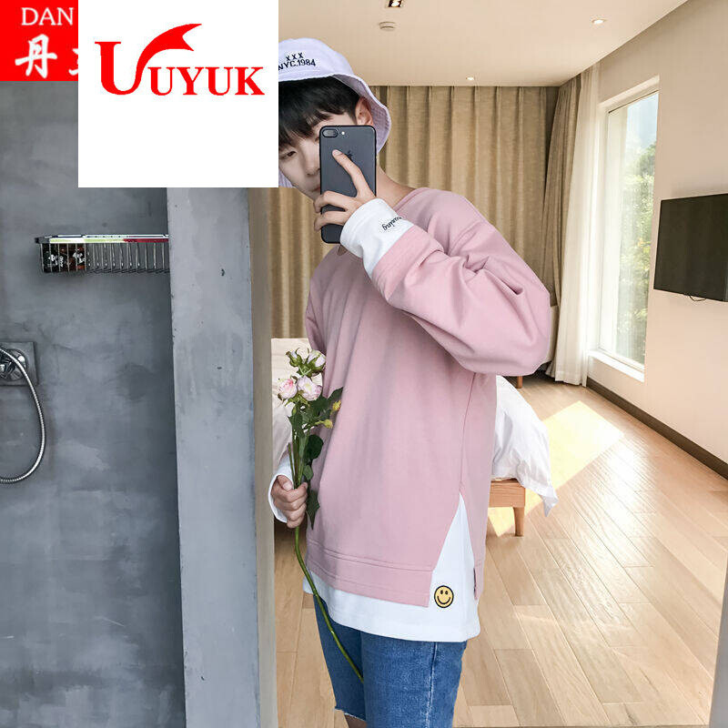 UYUK假两件T恤男秋天长袖上衣学生初中作文的印记最美打底初中图片