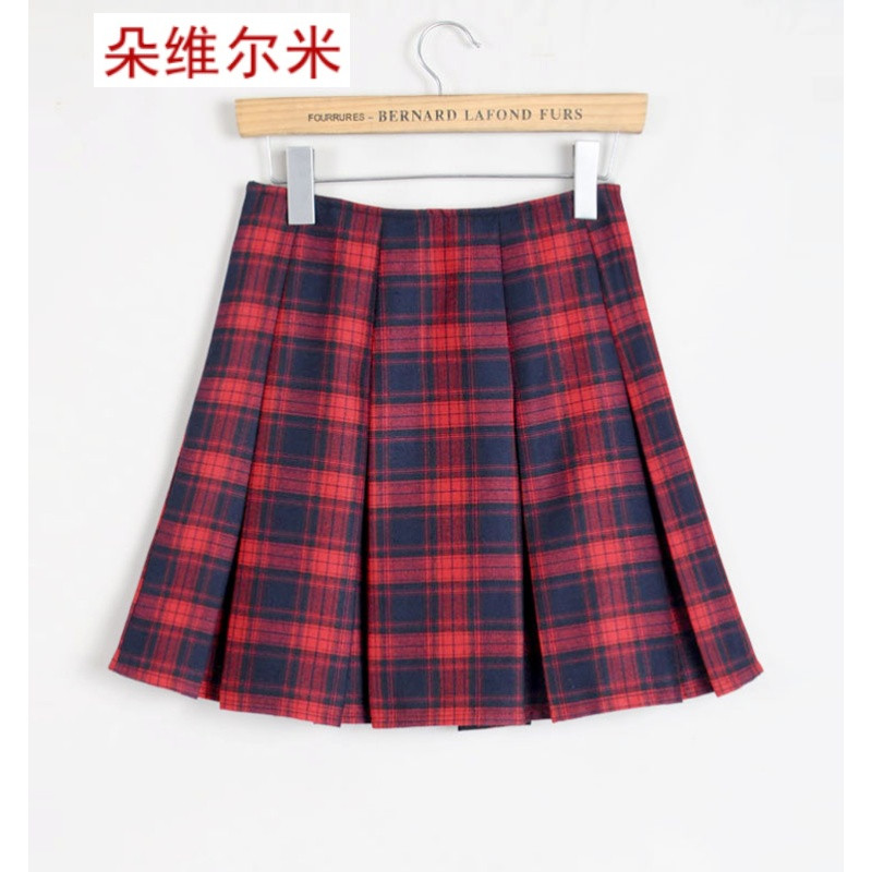 朵维尔米2016秋冬格子裙高腰短裙子百褶裙A字