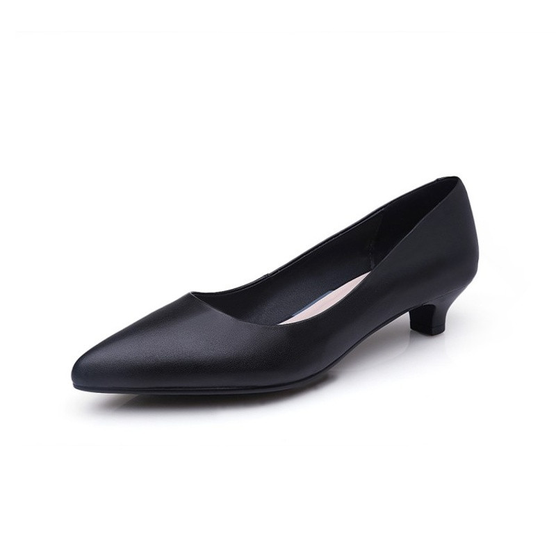 朵维尔米-3厘米低跟工作鞋 黑色中跟单鞋女尖