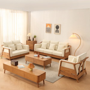 北欧实木沙发白蜡木质日式原木客厅科技布灯芯绒布艺简约现代家具