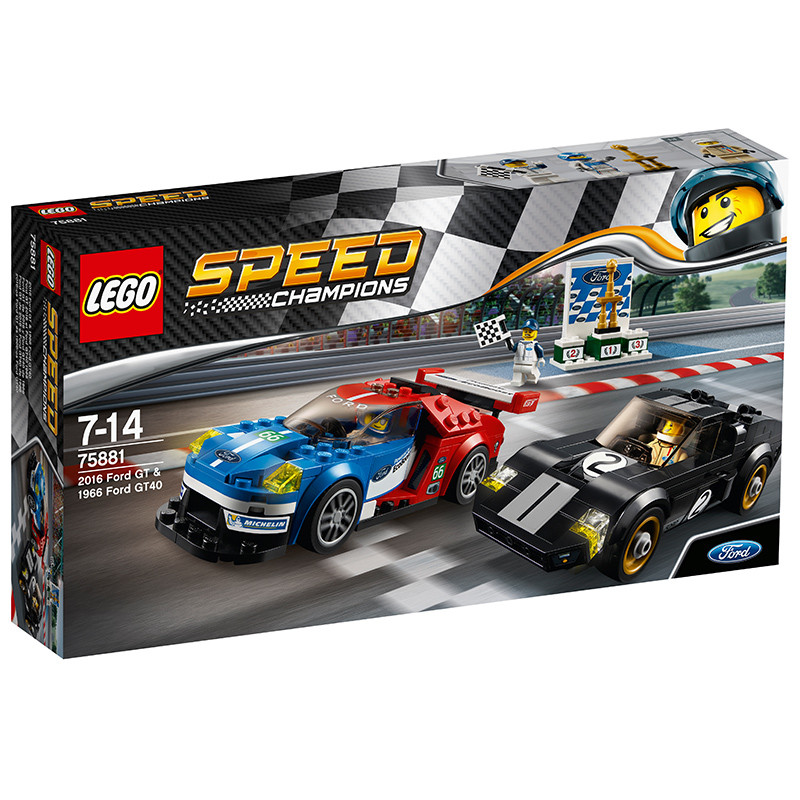 lego乐高积木超级赛车系列75881 2016福特gt与1966福特gt40 7-14岁