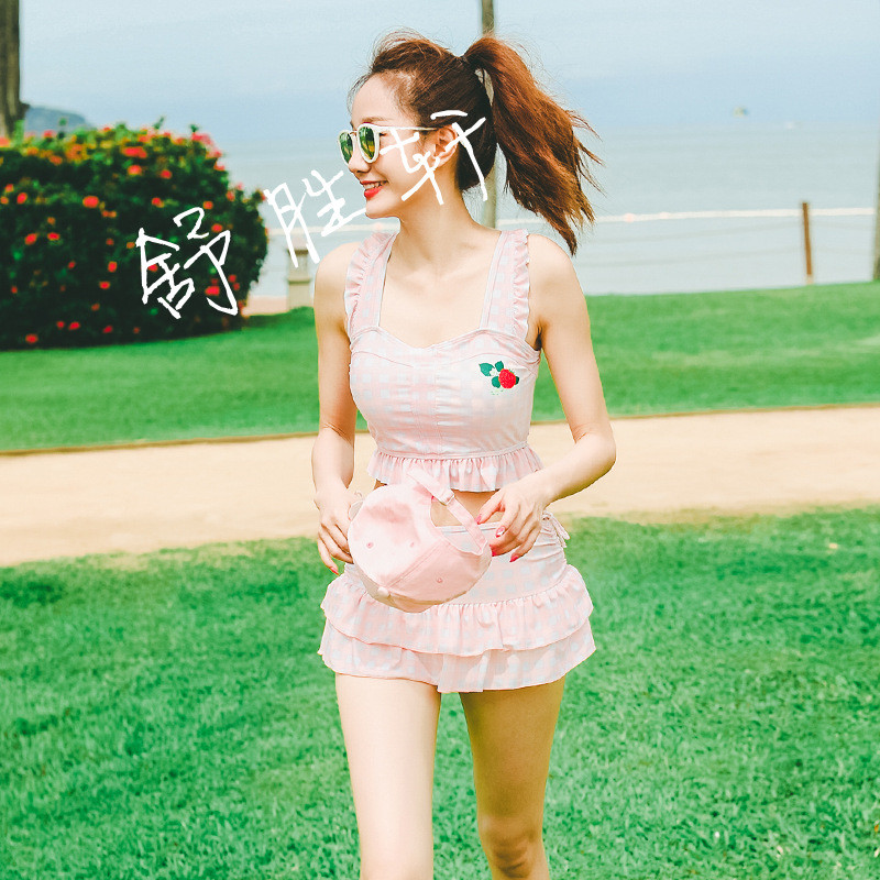 学生少女闺蜜泳装比基尼小胸聚拢聚拢显瘦可爱保守温泉泳衣女