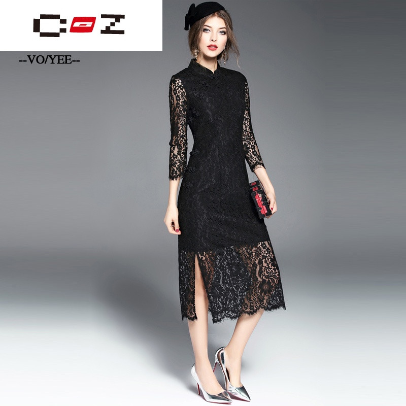 CZ潮流品牌蕾丝连衣裙春装女2017新款名媛气