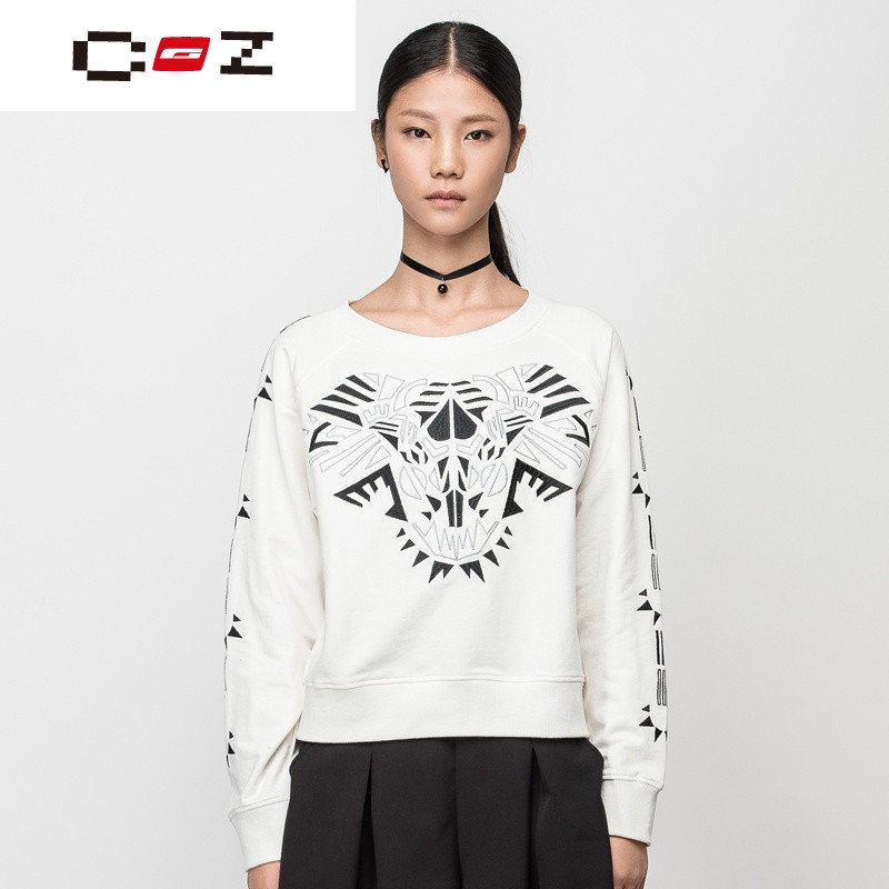 CZ潮流品牌女装新潮几何抽象刺绣短款卫衣原