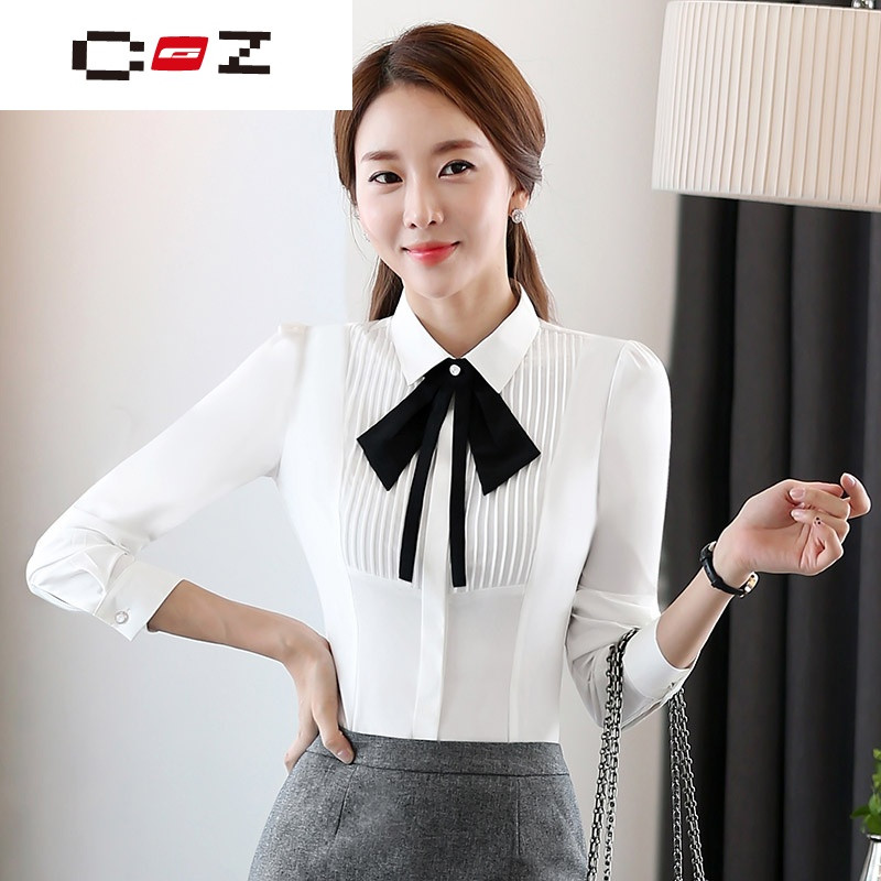 CZ潮流品牌白色衬衫女士长袖正装修身工作服