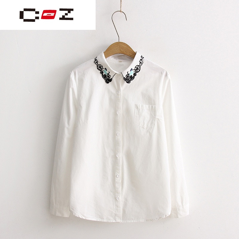 CZ潮流品牌时尚绣花白衬衫女春款上衣薄外套