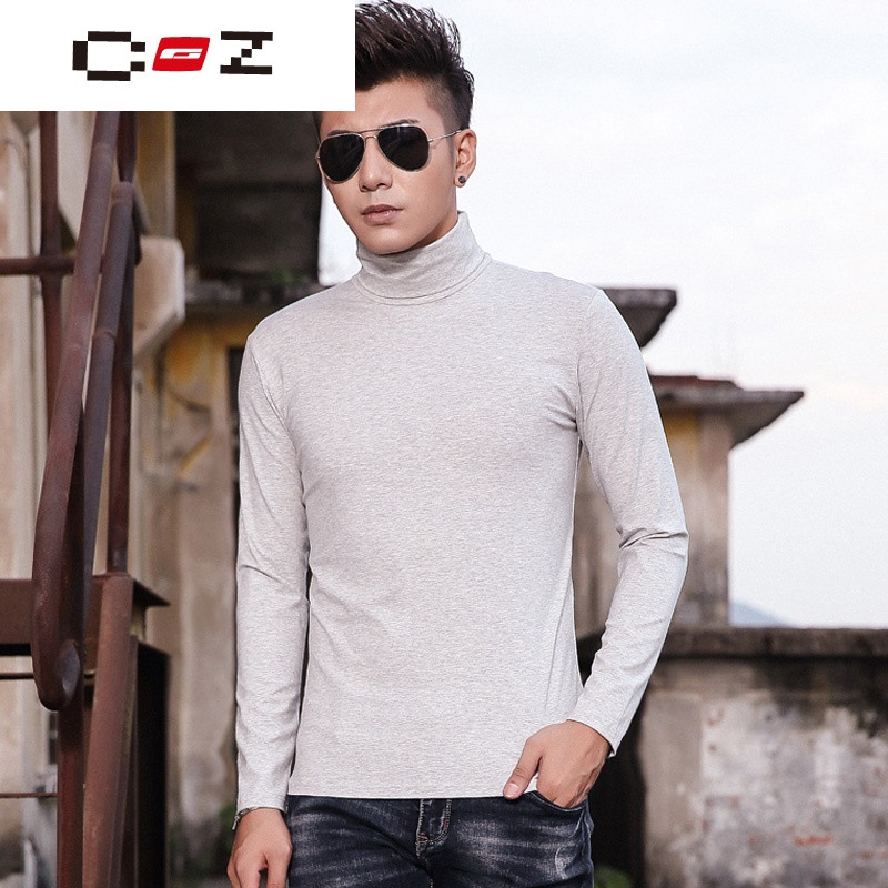 CZ潮流品牌莫代尔男士长袖T恤高领韩版修身纯