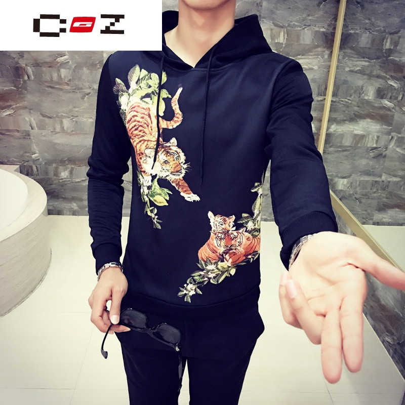 CZ潮流品牌春季连帽卫衣套头男士外套老虎印
