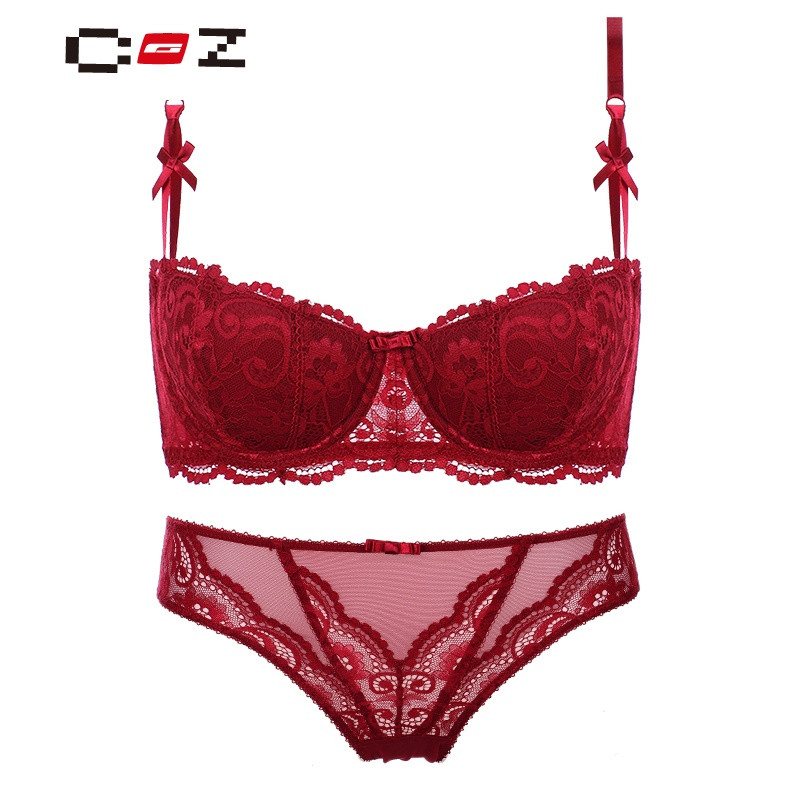 CZ潮流品牌本命年小胸性感蕾丝红色内衣套装