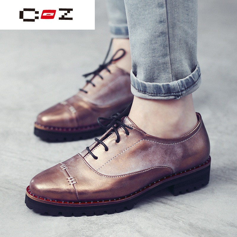 CZ潮流品牌MASOO街拍英伦风女鞋复古方头牛