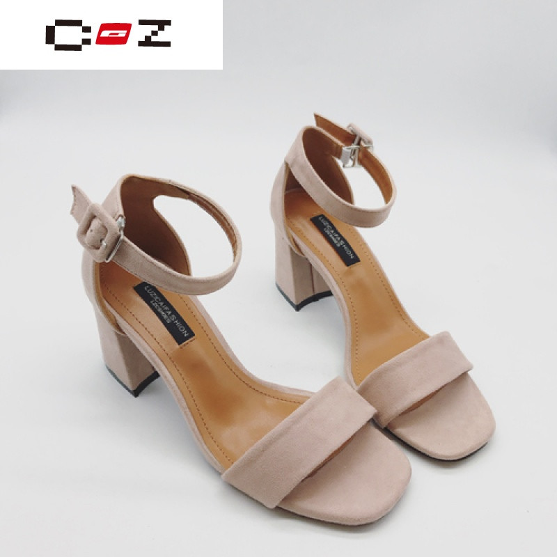 CZ潮流品牌2017夏季新款女式凉鞋 纯色绒面粗