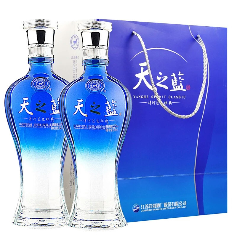 洋河(yanghe)蓝色经典天之蓝52度浓香型绵柔白酒整箱装375ml*6瓶