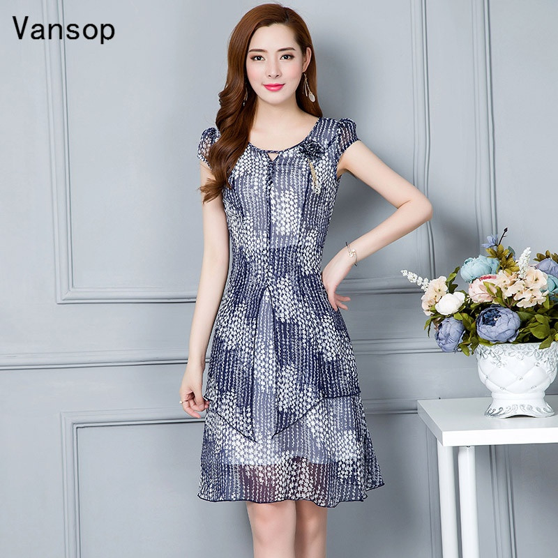 2017夏装新款女装韩版修身显瘦中长款女士短袖连衣裙中年夏天裙子