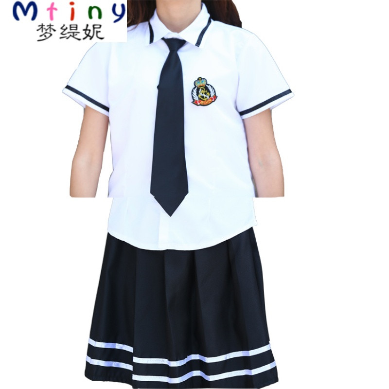 tiny夏季短袖中学生韩版班服白衬衫英伦学院风校服男女学生毕业照服装