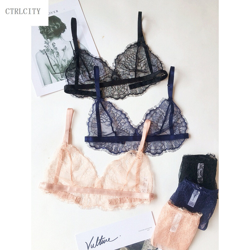 CTRLCITY法式性感睫毛蕾丝无钢圈薄软杯透明