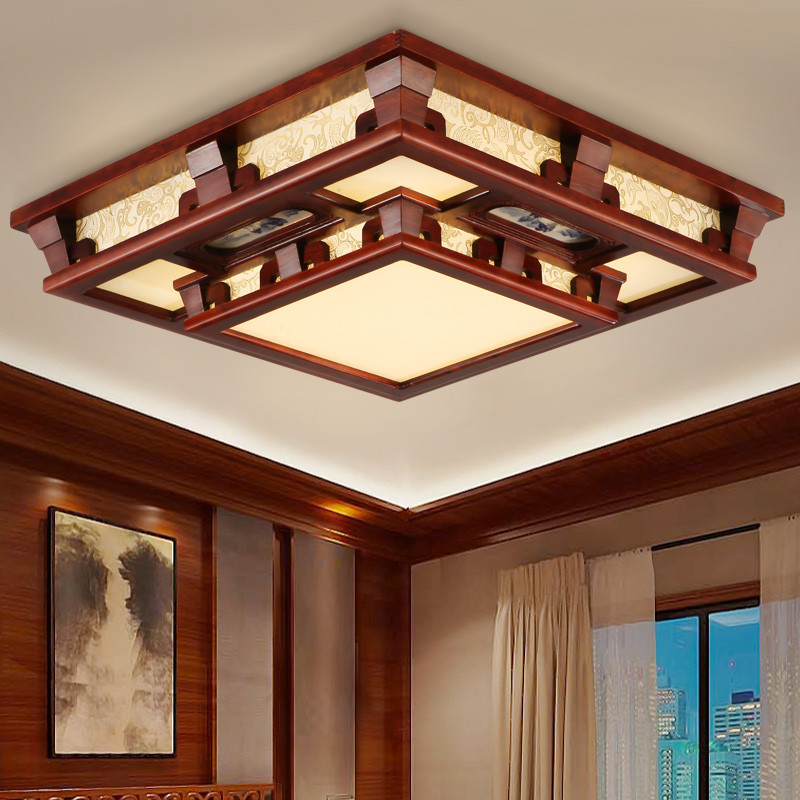 馨韵新中式吸顶灯卧室餐厅书房间大气led长方形实木客厅灯中式风格