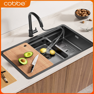 卡贝不锈钢水槽厨房家用大单槽洗碗池日式台上台下盆纳米洗菜单盆