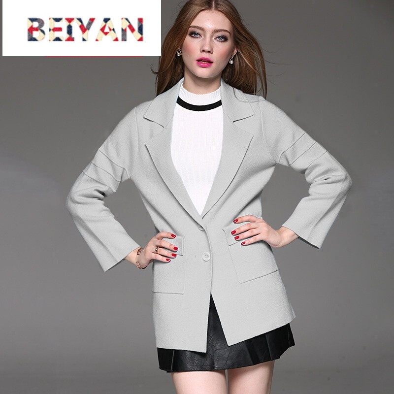 YAN秋冬新款女装欧美西装领毛衣外套针织衫衫