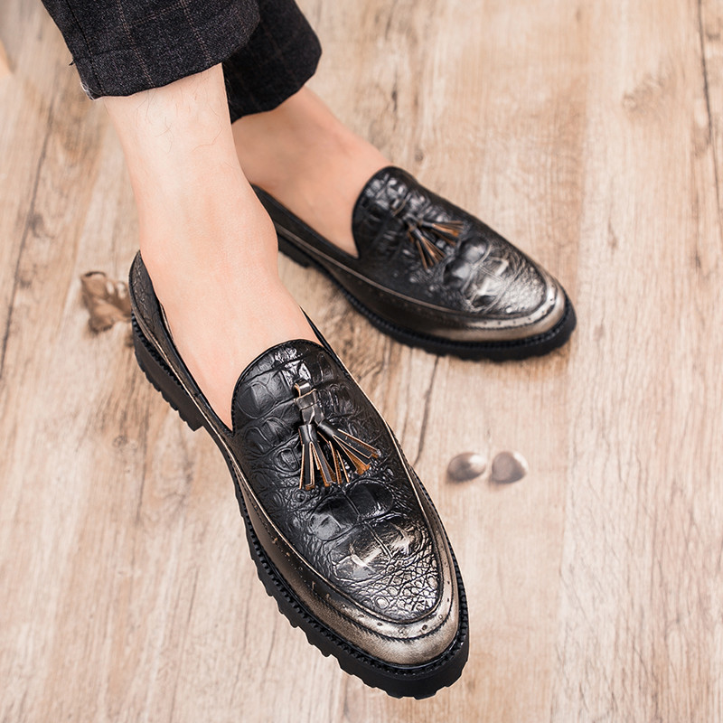 夏天男士个性内增高皮鞋青少年休闲套脚皮鞋发