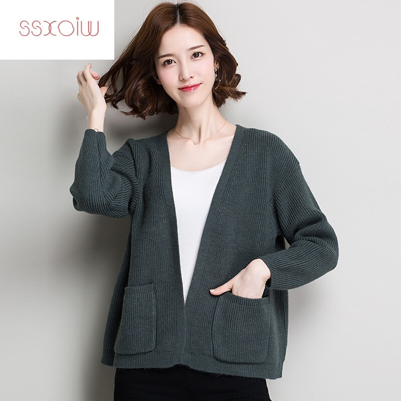 SSXOIW针织开衫女短款长袖韩版宽松时尚小毛