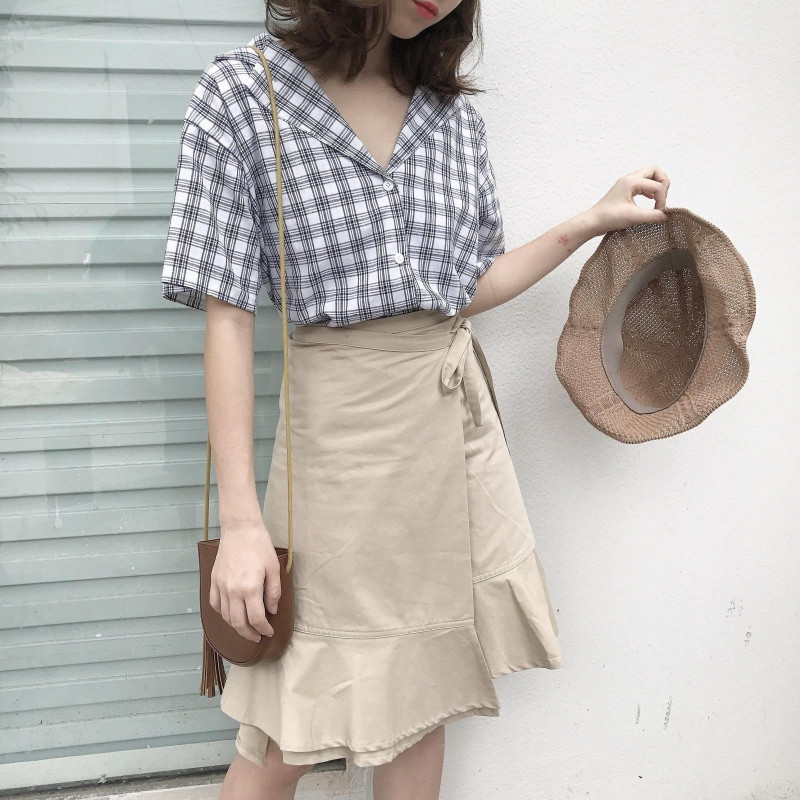 bw9新款港味复古风韩版夏季短袖女学生棉麻衬