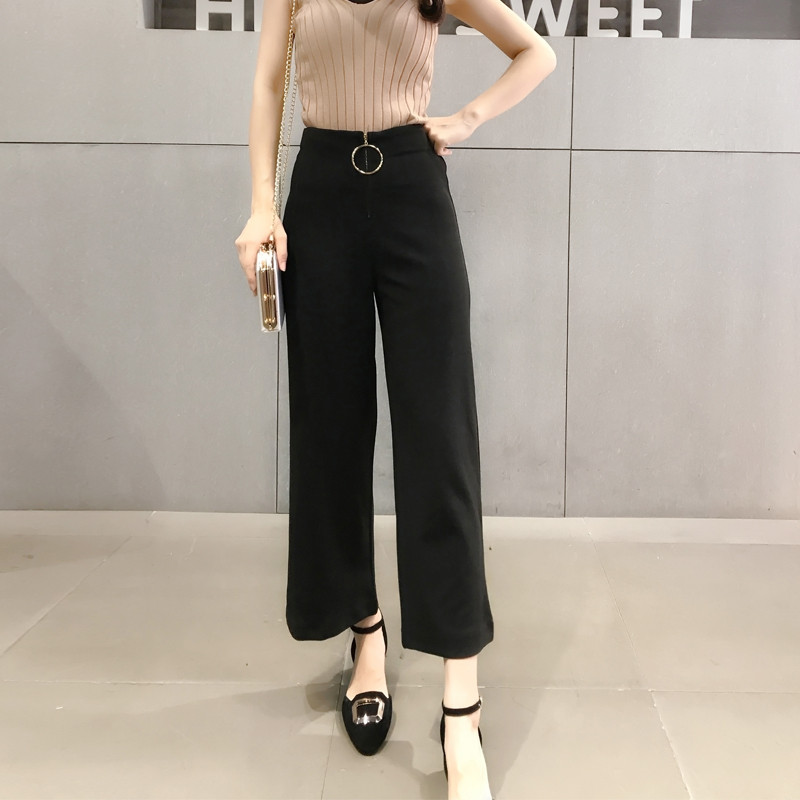 qma新款夏季港味复古正装裤高腰裤九分阔腿裤女装休闲