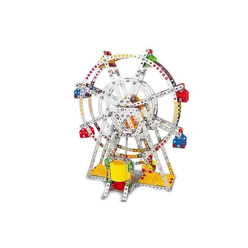 kid"s home toys 21884灯光音乐旋转金属摩天轮组合益智玩具积木带