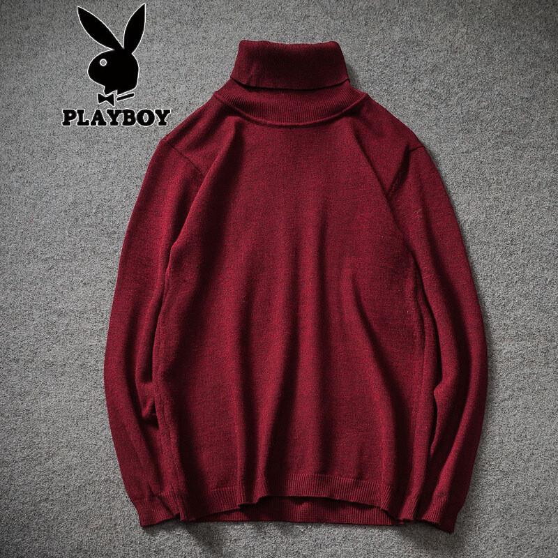 花花公子胖人冬季加绒加厚高领毛衣男加肥大码