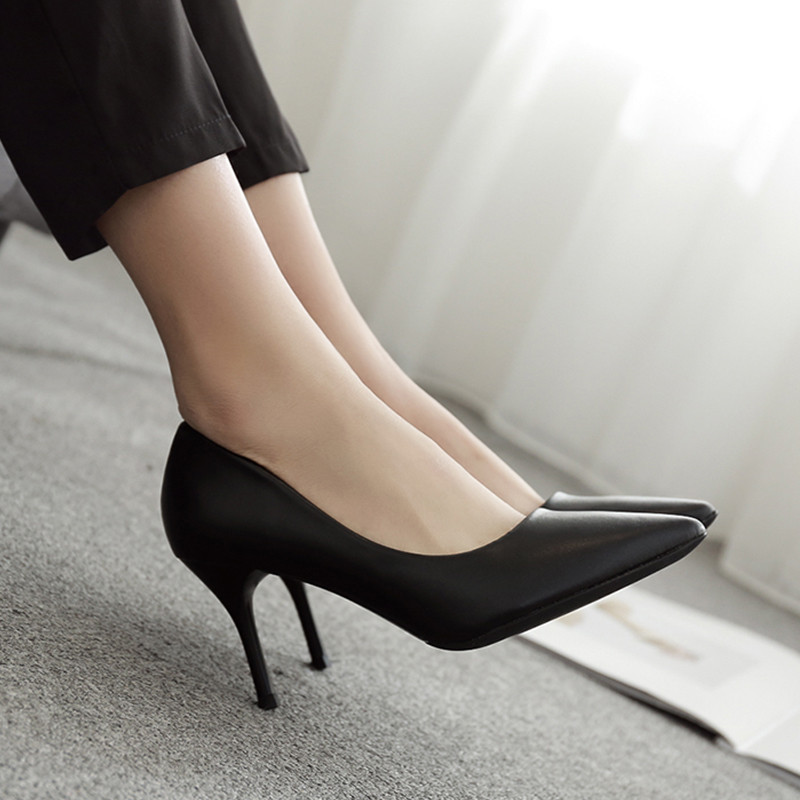 单鞋女工作黑色高跟鞋优雅职业中跟尖头细跟礼仪ol正装7cm5cm面试mrs