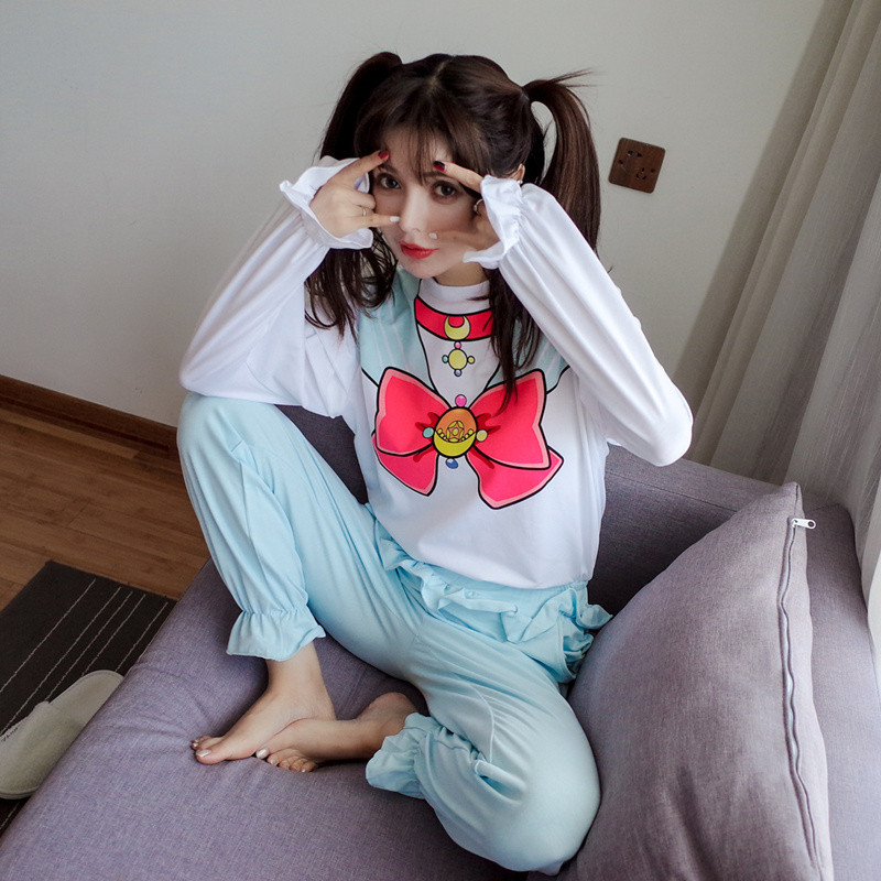 110新款美少女纯棉少女可爱卡通睡衣软妹女生衣服战士画图片动漫大全图片