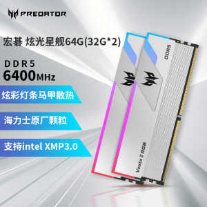 宏碁内存 炫光星舰D5 64G(32G*2) 6400MHz台式机内存条RGB灯条 64G (32G*2)套条 6400MHz台式电脑内存条高频游戏加速内存条