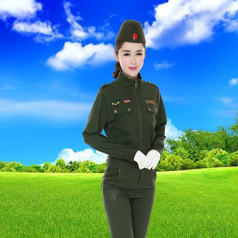 迷彩服套装女秋冬季军装三件套军绿修身作训服棉水兵舞服装