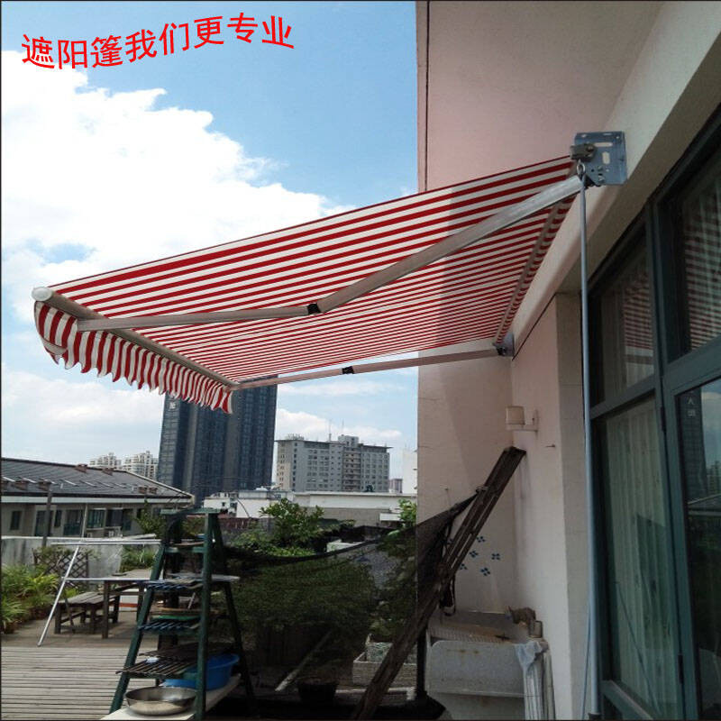 54户外阳台铝合金手摇遮阳棚伸缩式雨棚折叠商铺帐篷雨蓬雨搭停车棚qx