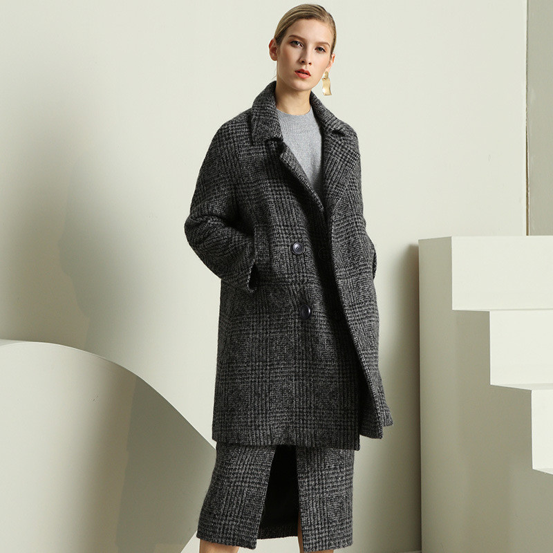 2017冬季新款格纹加厚羊绒大衣毛呢外套女装