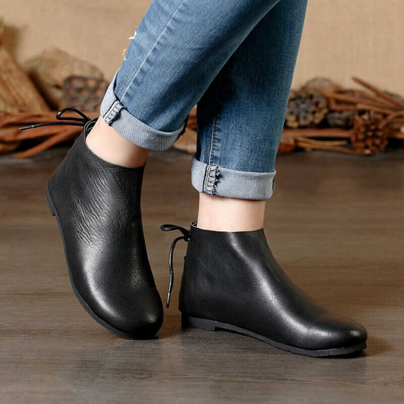 品牌女鞋秋款复古短靴2017秋季手工牛皮女靴