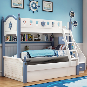 儿童上下床古达衣柜高低床木卧室男女孩双层床城堡多功能组合子母床