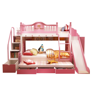 儿童床上下床古达双层床高低床两层上下铺木床子母床公主母子床滑梯