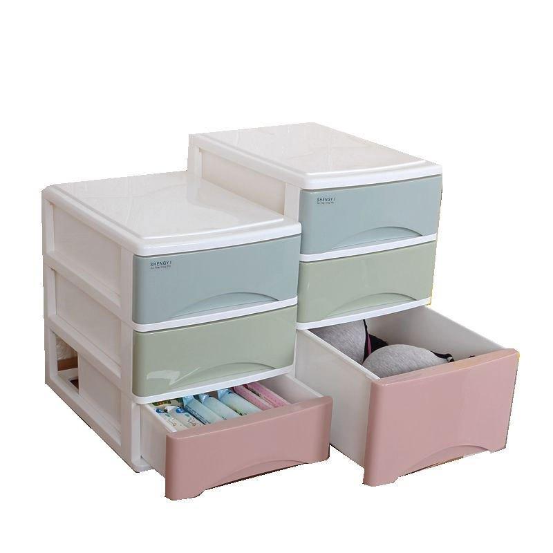 办公桌面收纳盒多层小抽屉式塑料储物箱整理柜化妆品收纳盒多色多款多