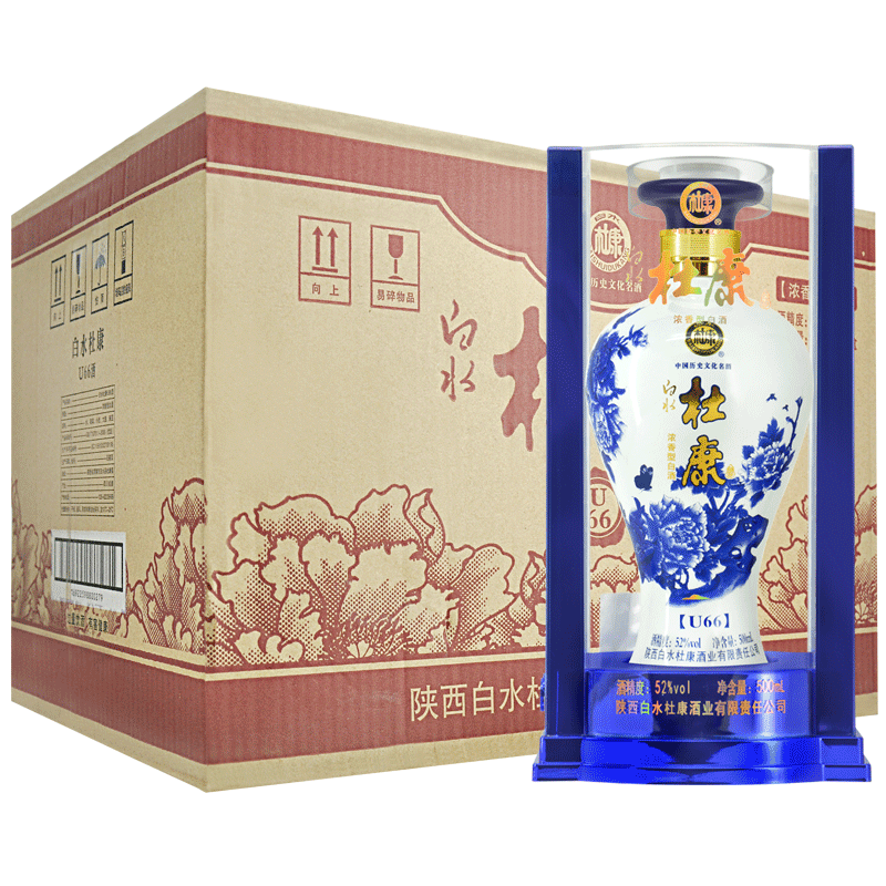 52度 陕西白水杜康 u66 青花瓷500ml 整箱装白酒 浓香型白酒 送礼袋