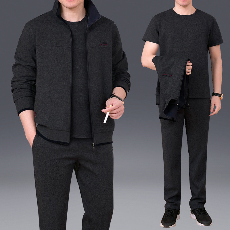 2018男士休闲套装三件套爸爸装棉运动服散步锻炼商务男装