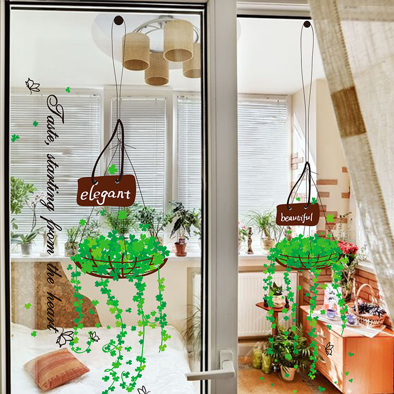 可移除小清新绿色玻璃窗户贴纸贴画客厅卧室窗装饰自粘墙贴