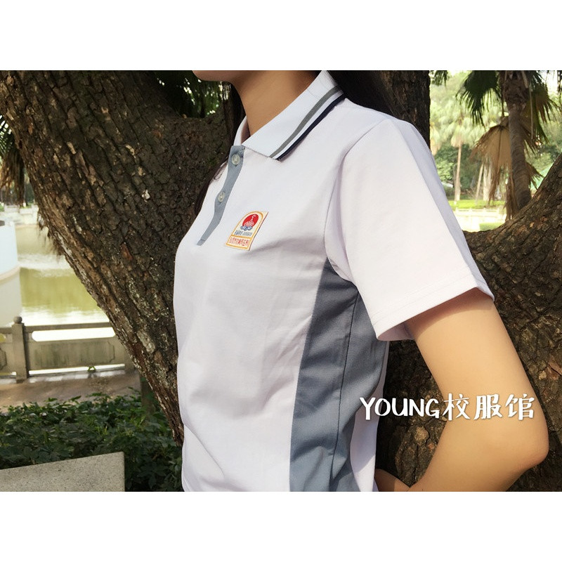 普宁汕尾陆河中学学校校服华侨中学高中学生班服短袖夏季蓝边上衣