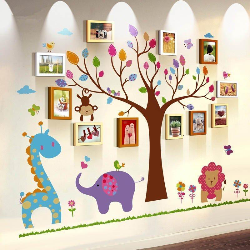 墙贴画 卡通动物照片墙 艺术相框墙 儿童房幼儿园装饰画背景墙